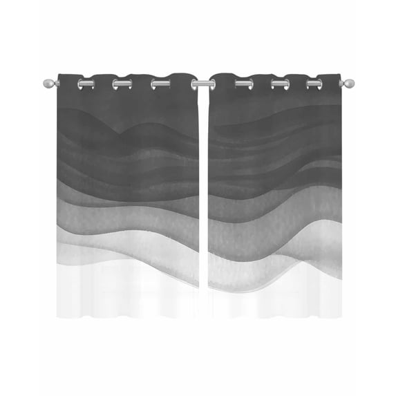 Ombre Waves Sheer Curtains 45 Inch Length 2 Panels Set for Living Room/Bedroom, Abstract Art Gradient Black Modern Kitchen Curtains Grommet Semi-Sheer Curtains Drapes Window Treatments 42"x45"x2