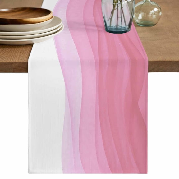Ombre Waves Table Runner 36 Inches, Abstract Art Gradient Pink Modern Bed Runner Dresser Scarves Tabletop for Indoor Outdoor Parties/Ceremony/Banquet, 13"x 36"