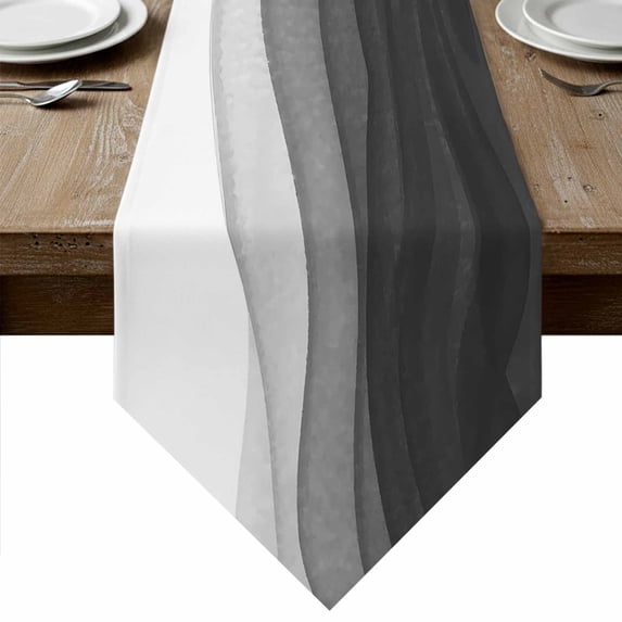 Ombre Waves Table Runner Linen Burlap Table Runner 90 Inches Long Abstract Art Gradient Black Modern Dresser Scarves for Kitchen Island Coffee Dining Room Party Wedding Banquet Holiday Decor 13"x90"