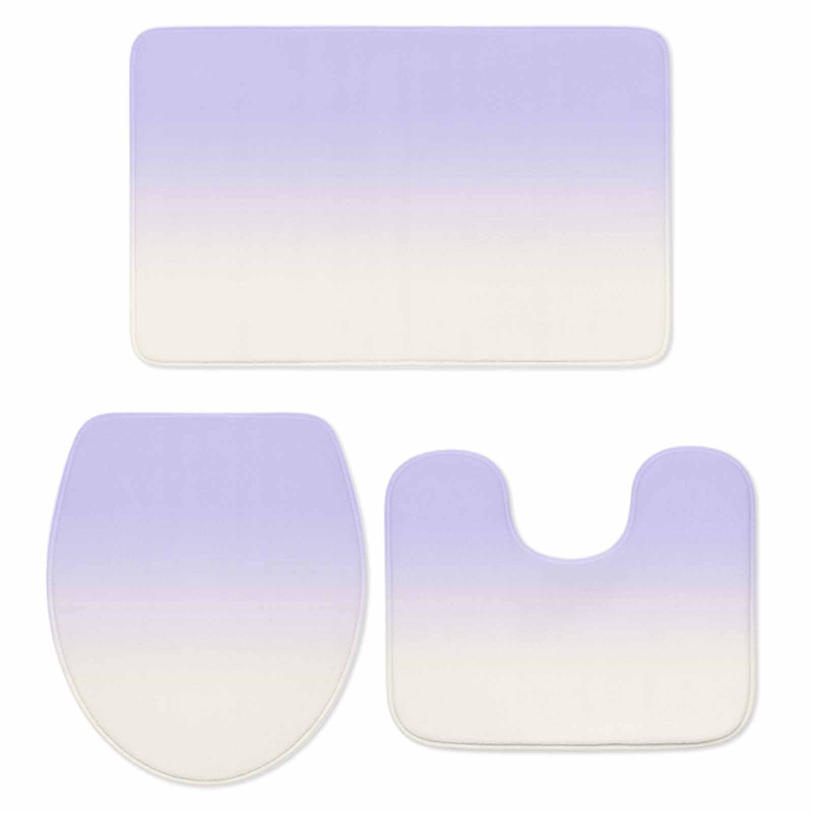 Ombre White Bath Mat 3 Piece Bathroom Rug Set, Romatic Purple Art Non Slip Bath Rug Contour Mat and Toilet Lid Cover, Absorbent Shower Mats Soft Bath Rugs and Mats Sets