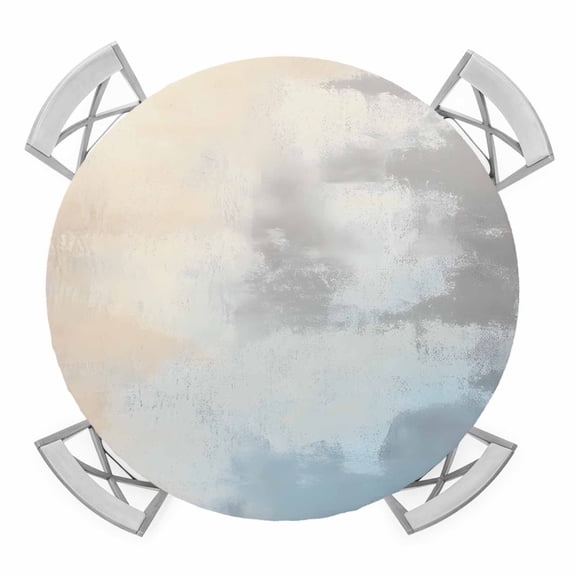 Ombre off White Blue Painting Elastic Fitted Round Table Cover Abstract Art Waterproof Outdoor Tablecloth for Holiday Party, Picnic, Patio & Dining Fits Tables Up to 36"-44"