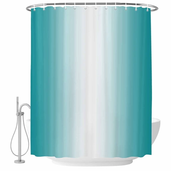 Ombre White Teal Fabric Shower Curtain Gradient Color Turquoise Washable Shower Curtains for Bathroom, Waterproof Bath Curtain with Hooks Home Decor 36x72in