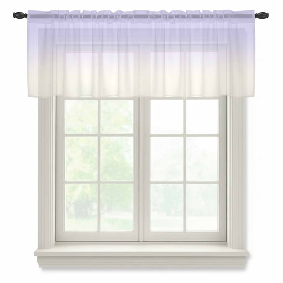Ombre White Valance Curtains for Kitchen/Living Room/Bathroom/Bedroom Window, Rod Pocket Small Topper Half Short Window Curtains Voile Sheer Scarf, Romatic Purple Art 60"x18"