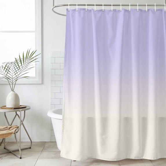Ombre White Waterproof Fabric Shower Curtain, Romatic Purple Art Waterproof Fabric Shower Curtain for Bathroom Curtains Bathtubs Hotel Washable Shower Curtains with 12 Hooks Long 72x78in