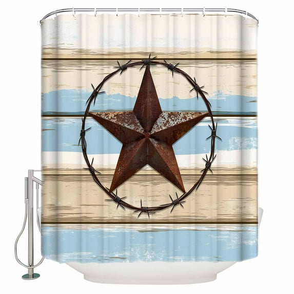 Ombre Wooden Grain Shower Curtains for Bathroom Waterproof Fabric Bath Curtains Decor Bath Tub Curtain Western Country Texas Star Retro Decorative Shower Curtain Sets with 12 Hooks, 72x72 Inch