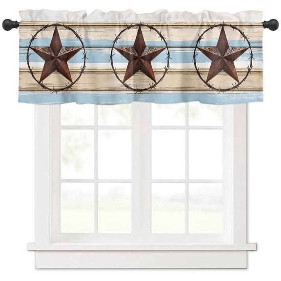 Ombre Wooden Grain Valances for Windows Farmhouse Kitchen Curtains Valances Rod Pocket Valance Curtains for Kitchen Windows Western Country Texas Star Retro Window Valances for Bathroom 42"x18"