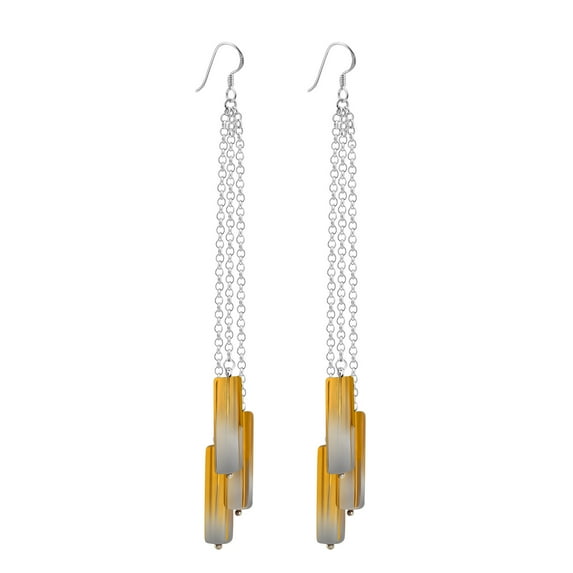 Ombre Yellow Glass Triple Strand Sterling Silver Chain Dangle Earrings