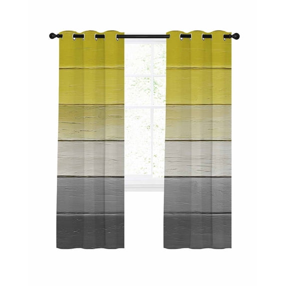 Ombre Yellow Gray Wood Blackout Curtains 39 Inches Length, Gradient Country Rustic Grain Window Treatment Thermal Insulated Drapes for Bedroom Living Room 2 Panels 55x39 Inches