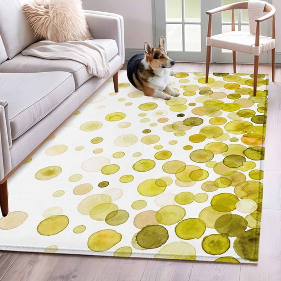 Ombre Yellow Polka Dot Area Rugs 2.7'x5', Washable Small Throw Rugs for Kitchen Bedroom, Abstract Watercolor Geometric Indoor Outdoor Rug Non-Slip Low Pile Carpet Runner Reversible Floor Mats