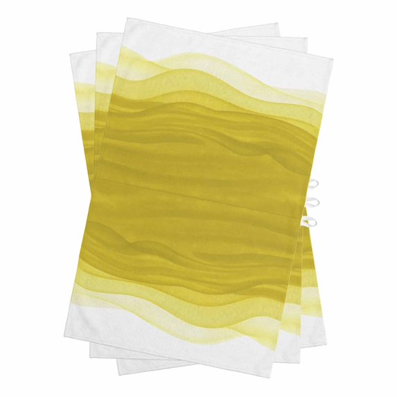 Ombre Yellow Waves Kitchen Towels Set of 3, Water Absorbent Dish Towel, Abstract Art Gradient Modern Decorative Hand Towels - Quick Drying Cloth for Cooking Baking, 18x28 Inch