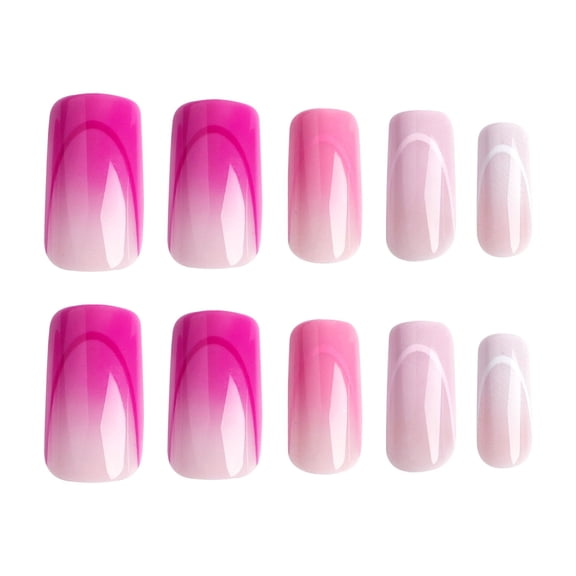 Ombre and Geometric Fake Nails, White, Light Pink, and Purple Long Square Glossy Press on Nails, 24 Count
