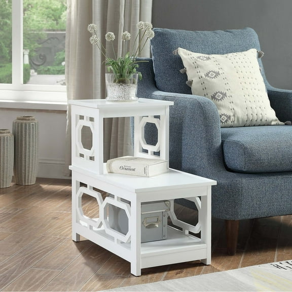 Omega 2 Step Chairside End Table, White