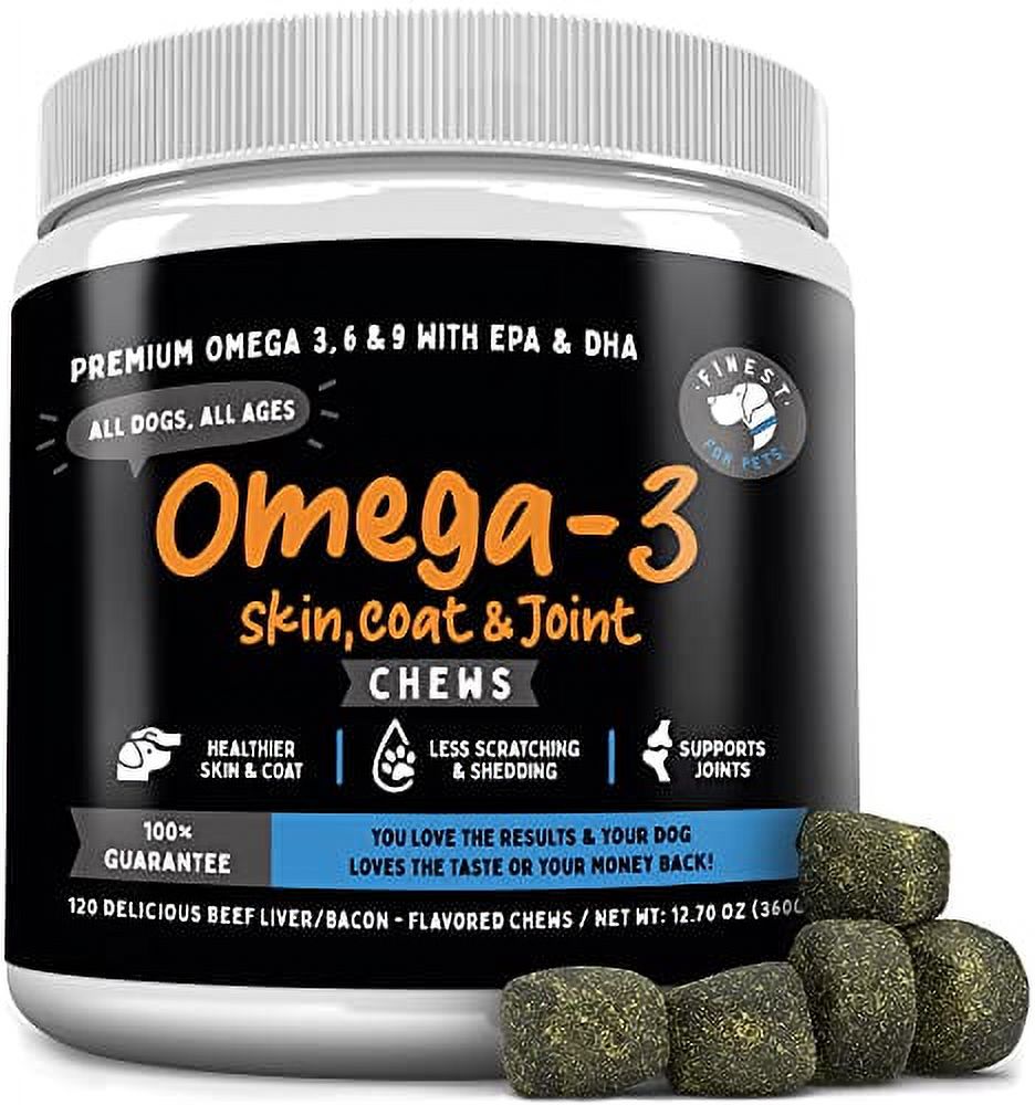 Omega 3, 6 & 9 Fish Oil Chews for Dogs. Supports Joint Function, Immune