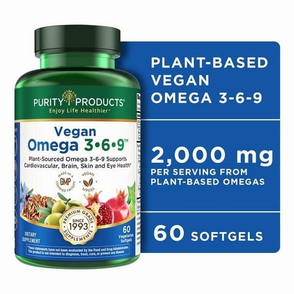 Vegan Omega 3-6-9 Supplement 5 IN 1 Plant-Based Essential Fatty Acids Complex - 60 Veg Softgels