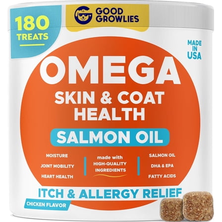 Omega 3 Alaskan Fish Oil Treats for Dogs (180 Ct) - Dry & Itchy Skin Relief + Allergy Support - Shiny Coats - EPA&DHA Fatty Acids - Natural Salmon Oil Chews Promotes Heart, Brain, Hip & Joint Support