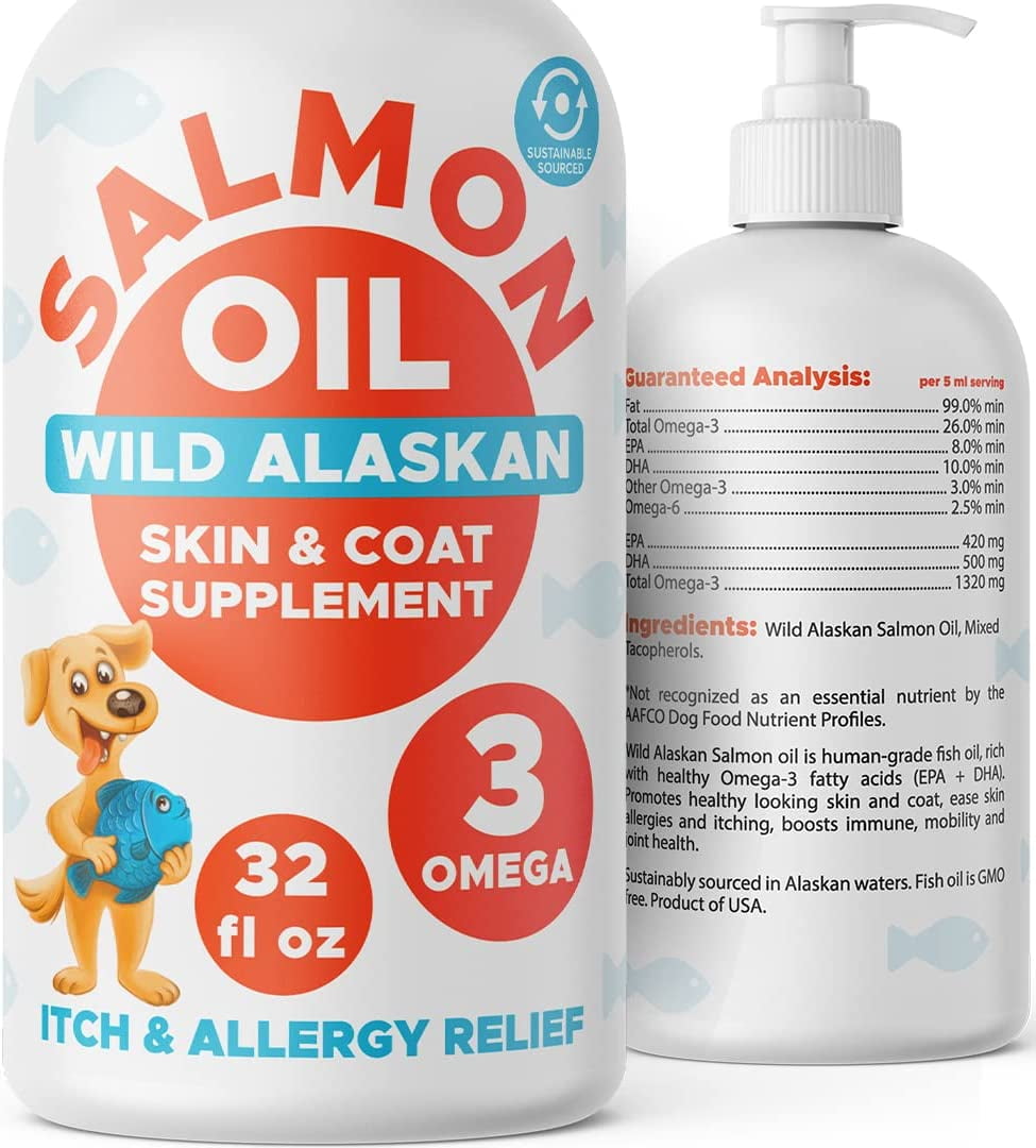 Omega 3 Alaskan Salmon Oil for Dogs (32oz) Dry & Itchy Skin Relief