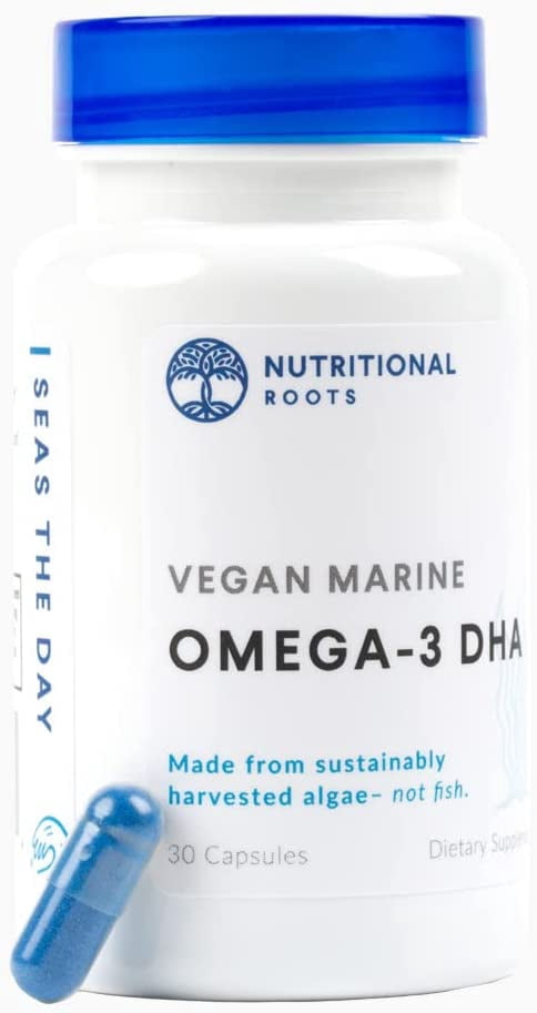 Nutritional Roots Vegan Omega-3, Plant-Based Marine DHA, Omega-3 Blend: Organic Algae, Organic Chia, and Organic Flax Seed, Third-Party Tested, Doctor's Choice, 30 Servings