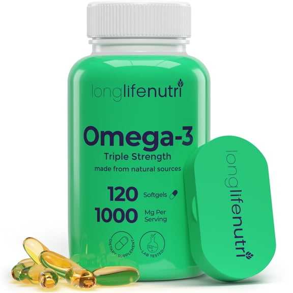 Omega 3 Fish Oil 1000mg - with High EPA & DHA, 120 Softgels, Fatty Acids Supplement for Cognitive Function, from Salmon, 4-Month Supply, GMP Certified, Made in USA
