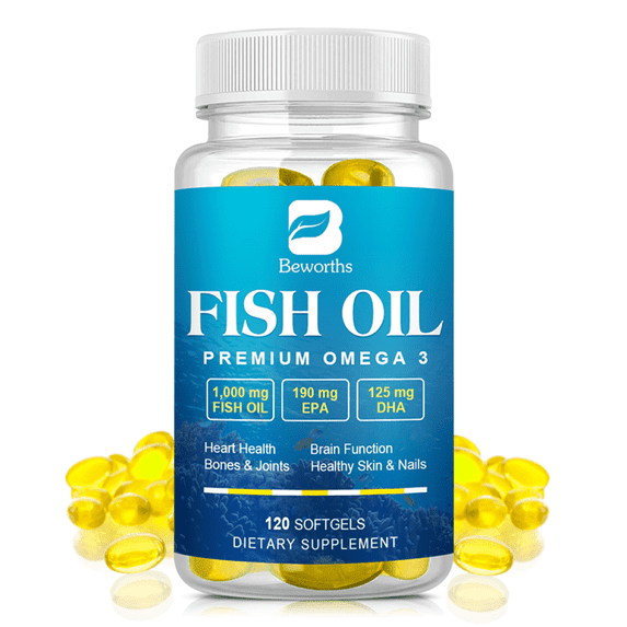Omega 3 Fish Oil 1000mg - Fish Oil Supplements - Highly Purified EPA 190mg & DHA 125mg - Heart & Brain Support - Mercury Free & Non-GMO,120 Softgels