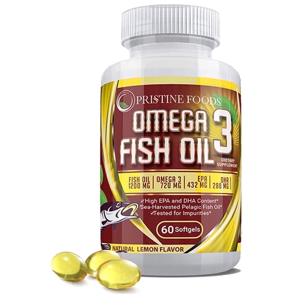 Pristine Foods Omega 3 Fish Oil 1200mg - 60 Soft Gels, Natural Immune Booster for Healthy Heart