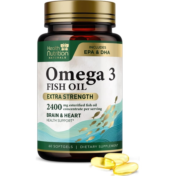 Omega 3 Fish Oil 1200mg - Triple Strength Softgels Omega-3 Supplements, Natural Brain Heart Health & Immune Support - Fatty Acids with EPA & DHA - Wild Caught Fish Oil Supplement - 60 Softgels