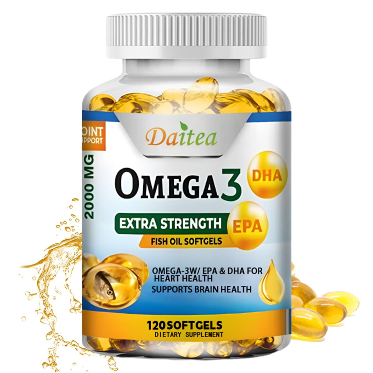 Omega 3 Fish Oil 2000mg Triple Strength Rapid Release Softgels, Omega-3 Supplements, Natural Brain Heart Joint Health & Immune Support - Fatty Acids with EPA & DHA - 120 Softgels