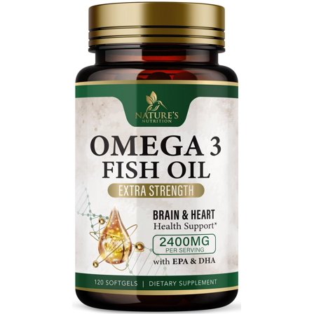 Omega 3 Fish Oil Supplements 2400 mg, Triple Strength Omega3 - EPA & DHA with Essential Fatty Acids - Natural Immune, Brain & Heart Health Support - Burpless, Lemon Flavor, Wild Caught - 120 Softgels