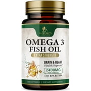 Omega 3 Fish Oil Supplements - 2400mg Fish Oil Per Serving - Triple Strength Omega-3 with EPA & DHA Fatty Acids - Natural Heart, Brain & Immune Support - Wild Caught, Bottled in USA - 120 Softgels