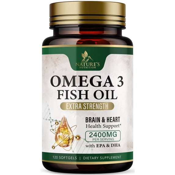 Omega 3 Fish Oil 2400mg - Triple Strength Daily Omega-3 Supplement with EPA & DHA - Natural Heart, Brain & Immune Support - Wild Caught Omega3 Fatty Acids - Gluten Free & Bottled in USA, 120 Softgels