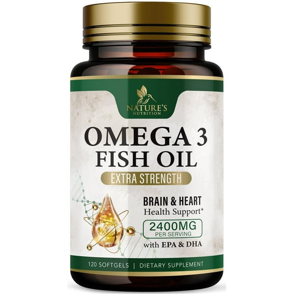 Omega 3 Fish Oil Supplements 2400 mg, Triple Strength Omega3 - EPA & DHA with Essential Fatty Acids - Natural Immune, Brain & Heart Health Support - Burpless, Lemon Flavor, Wild Caught - 120 Softgels
