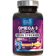 Omega 3 Fish Oil Supplements - 2400mg Fish Oil Per Serving - Triple Strength Omega-3 with EPA & DHA Fatty Acids - Natural Heart, Brain & Immune Support - Wild Caught, Bottled in USA - 120 Softgels