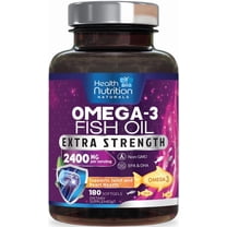 Omega 3 Fish Oil Supplements 2400 mg, Triple Strength Omega3 - EPA & DHA with Essential Fatty Acids - Natural Immune, Brain & Heart Health Support - Burpless, Lemon Flavor, Wild Caught - 180 Softgels