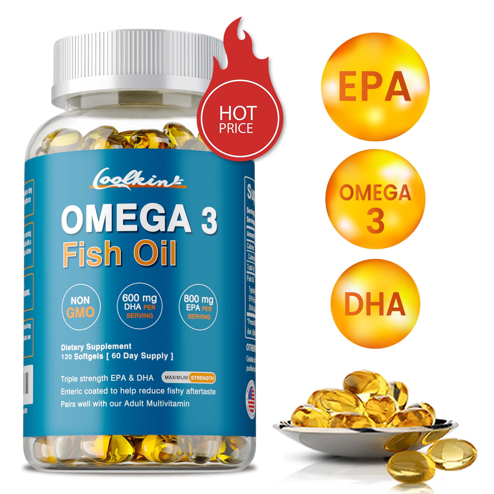 Omega 3 Fish Oil Capsules 2000mg - EPA & DHA - Highest Potency, Brain & Joint Support - 120 Capsules