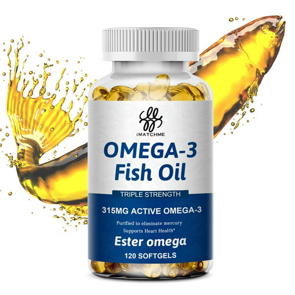 Omega-3 Fish Oil Capsules - Promotes Brain & Heart Health - Triple Strength Supplement Omega-3 & 3600mg Fish Oil w/EPA & DHA - 120 Softgels