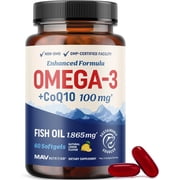 MAV Nutrition Omega-3 Fish Oil with 100mg Co Q10, Heart & Antioxidant Support, 60 Softgels