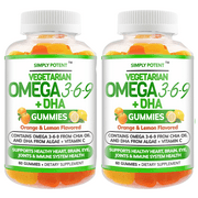 Omega 3 Fish Oil Gummies No Fish No Krill Burpless Vegetarian Omega DHA Gummy Chewable Gluten-Free Omega-3 6 9 Supplement for Men Women & Kids Supports Brain Heart Joint Eye Immune Health - Pack of 2