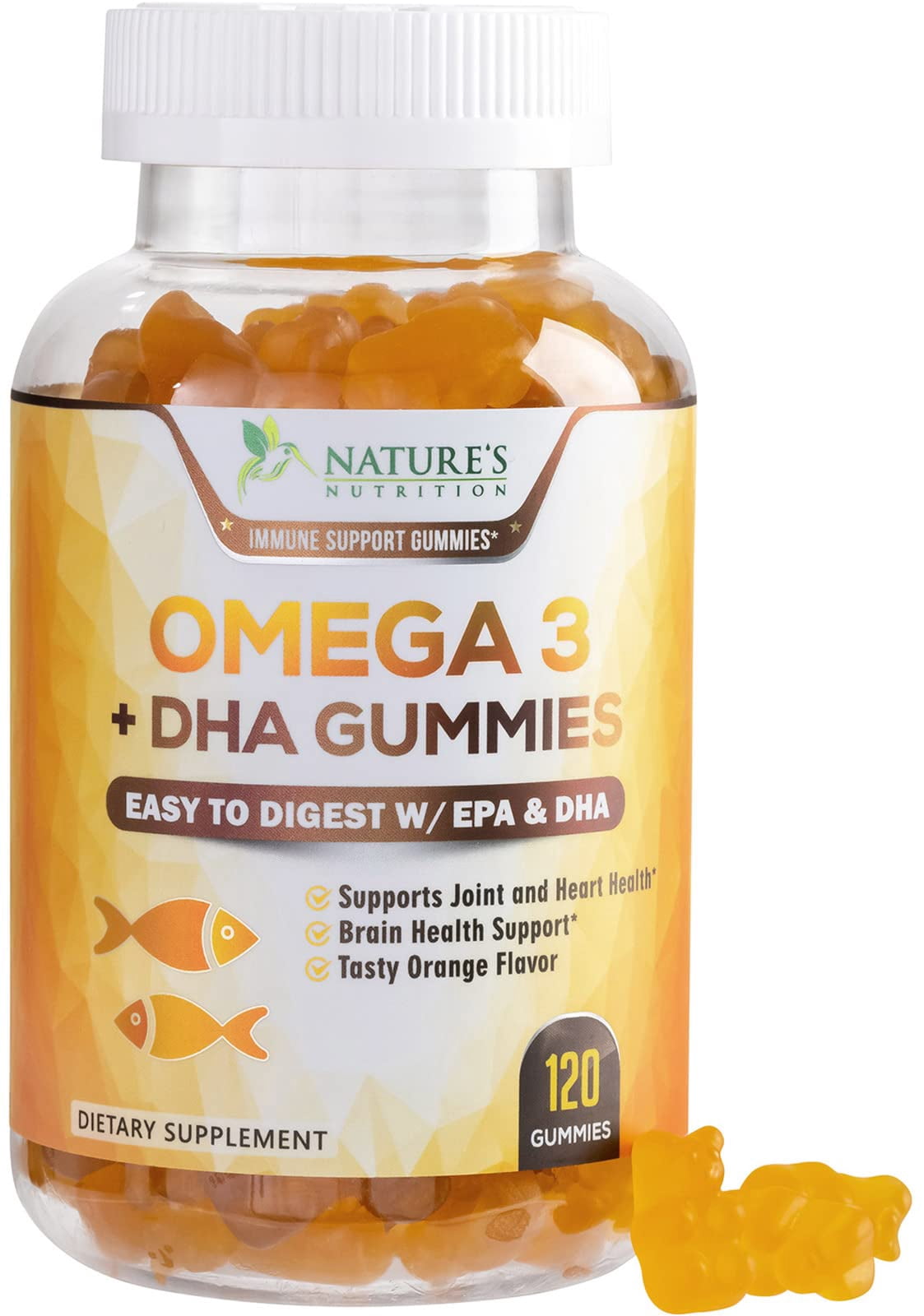 Omega 3 Fish Oil Gummies, Heart Healthy Omega 3 Gummy Supplement with High Absorption DHA & EPA, Extra Strength Joint & Brain Support, Delicious Orange Flavor Fish Oil Nature's Vitamin - 120 Gummies