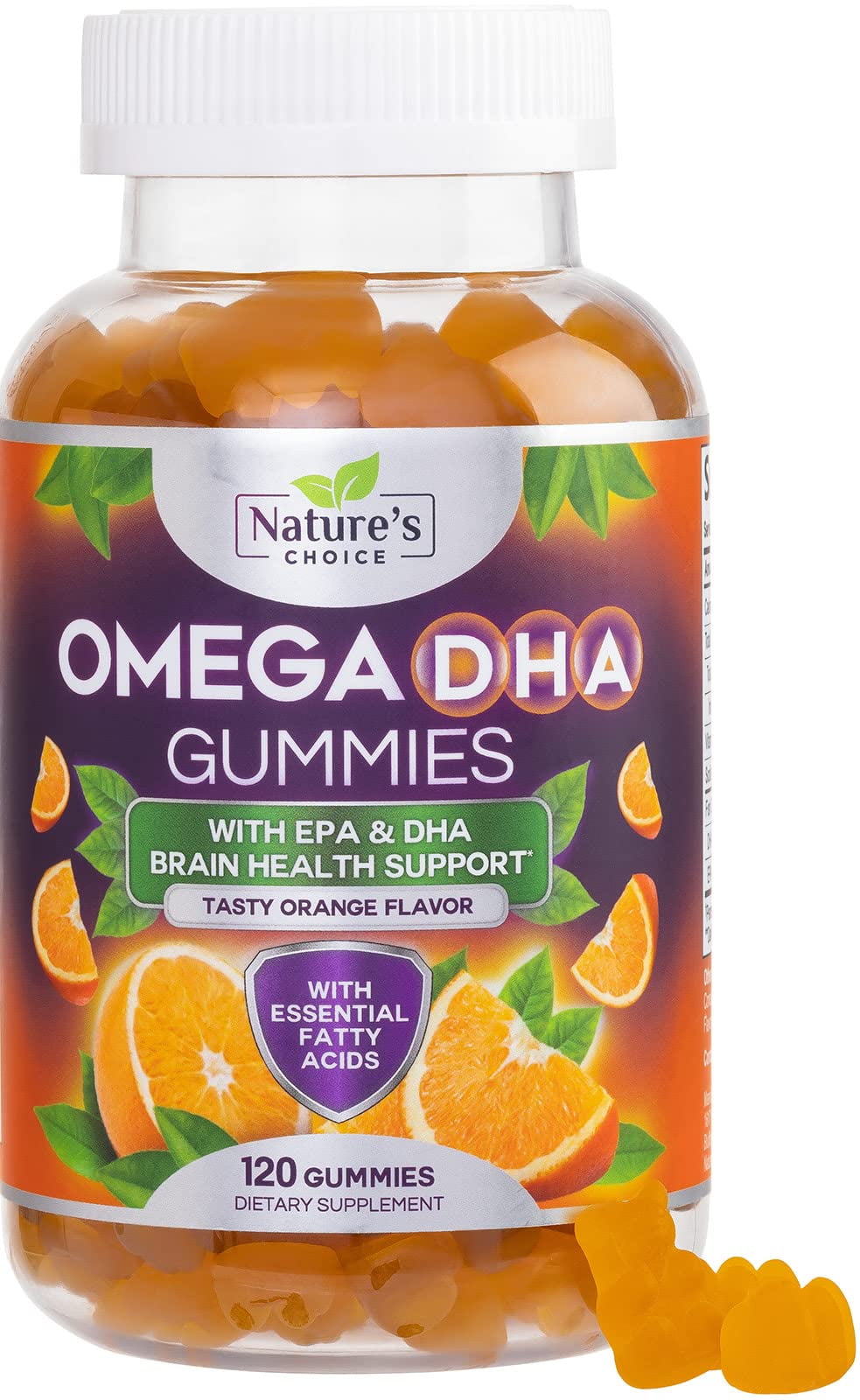 Omega 3 Fish Oil Gummies - Triple Strength Omega3 Gummy - DHA & EPA Fatty Acids for Heart Health, Joint & Brain Support, Nature's High Absorption Omega Fish Oil Supplement, Orange Flavor- 120 Gummies