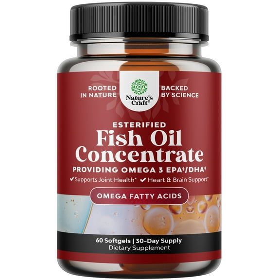 Natures Craft 2000mg Omega 3 Esterified Fish Oil Concentrate Supplement with EPA & DHA, 60 Softgels