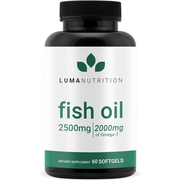 Luma Nutrition Omega 3 Fish Oil Supplement - Extra Strength 2500mg - 2000mg EPA & DHA - Brain and Heart Health - 60 Softgels
