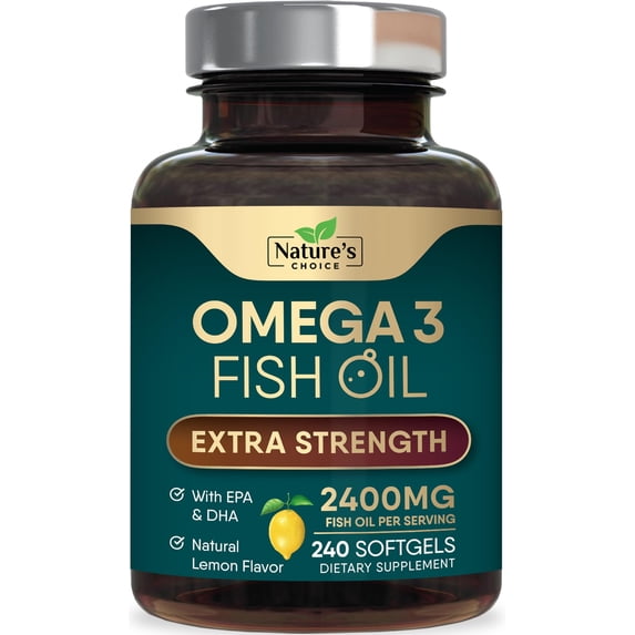 Omega 3 Fish Oil Supplements - 2400mg Fish Oil Per Serving - Triple Strength Omega-3 with Fatty Acids EPA & DHA - Natural Heart, Brain & Immune Support - Wild Caught, Bottled in USA - 240 Softgels