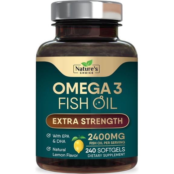 Omega 3 Fish Oil Supplements - 2400mg Fish Oil Per Serving - Triple Strength Omega-3 with Fatty Acids EPA & DHA - Natural Heart, Brain & Immune Support - Wild Caught, Bottled in USA - 240 Softgels
