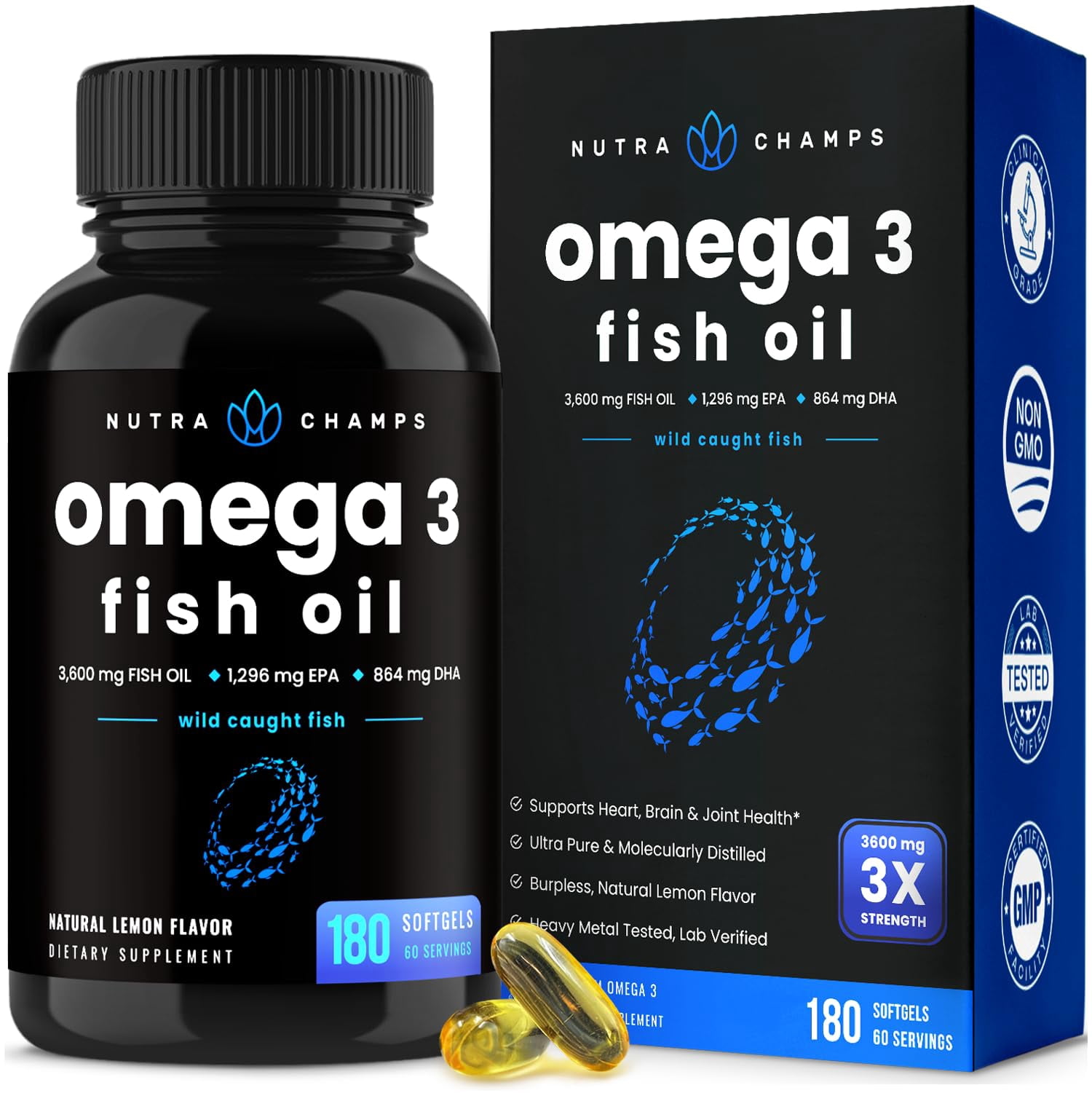 Omega 3 Fish Oil Supplements 3600mg with EPA & DHA High Potency Omega