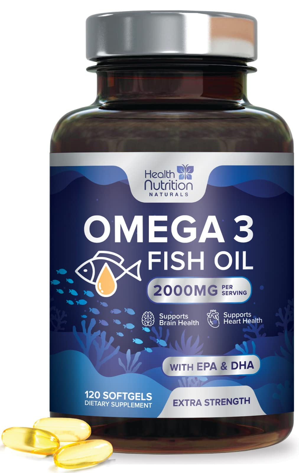 Omega 3 Fish Oil Triple Strength 2000 mg Softgels, Omega3 Supplements