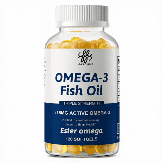 Omega-3 Fish Oil, with EPA & DHA Burpless Fish Oil Supplement, Supports Brain & Heart Health, 120 Count