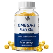 Omega-3 Fish Oil, with EPA & DHA Burpless Fish Oil Supplement, Promotes Brain & Heart Health, 120 Ct