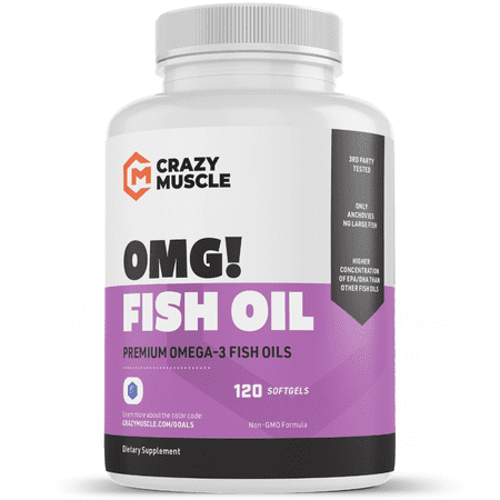 Omega 3 Fish Oils Supplements by Crazy Muscle: Burp Free, 100% Anchovies - 120 Softgels