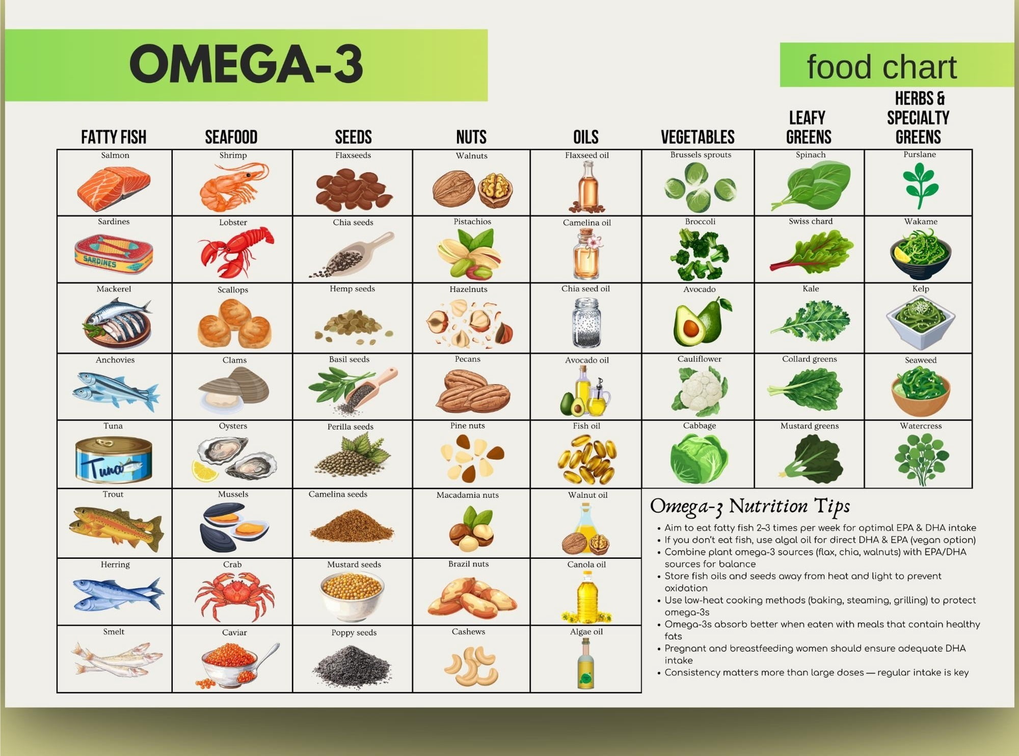 Omega Sources Omega-3 Food Poster, Omega-3 Food Chart Poster, Omega-3 Food List ...