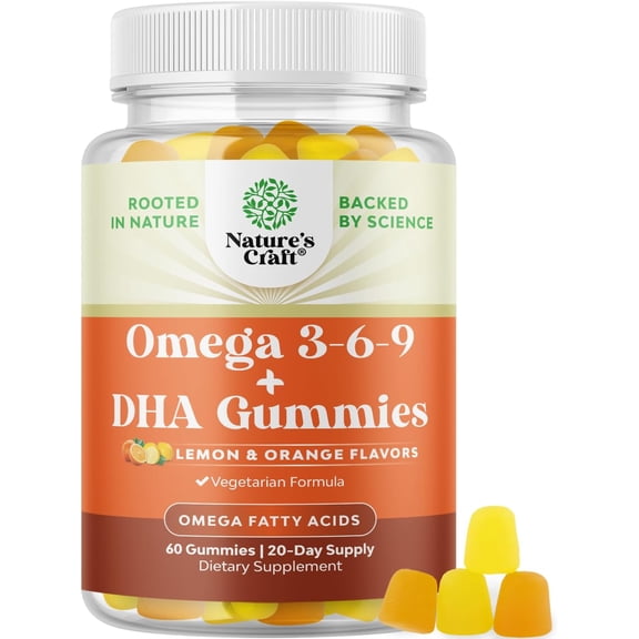 Omega 3 Gummies for Adults - Vegetarian Omega 3 6 9 DHA Gummies for Brain Bone and Heart Health and Joint Support - Burpless Halal Fish Free Plant Based Omega 3 Supplement for Men and Women