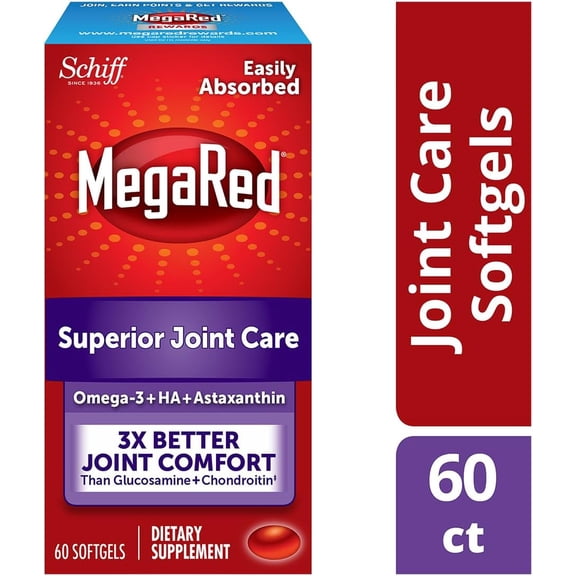 Omega-3 Krill Oil and Joint Supplement - Megared Joint Care 60 softgels - EPA/DHA fatty acids, Antioxidants, Hyaluronic acid, No fishy burp aftertaste as with Fish Oil